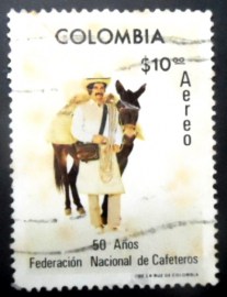 Selo postal da Colômbia de 1977 Coffee Grower Pack Mule