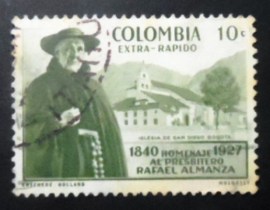 Selo postal da Colômbia de 1956 Father Rafael Almanza