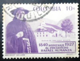 Selo postal da Colômbia de 1956 Father Rafael Almanza