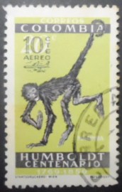 Selo postal da Colômbia de 1961 Variegated Spider Monkey overprinted