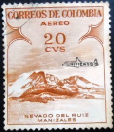 Selo postal da Colômbia de 1959 Nevado del Ruiz Overprinted