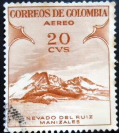 Selo postal da Colômbia de 1954 Nevado del Ruiz