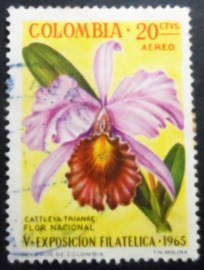 Selo postal da Colômbia de 1965 Cattleya Trianae