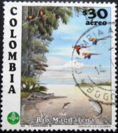 Selo postal da Colômbia de 1982 Río Magdalena