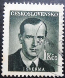 Selo postal da Tchecoslováquia de 1949 Jan Šverma