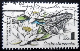 Selo postal da Tchecoslováquia de 1983 Edible Frog and Dwarf Waterlily