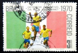 Selo postal do Brasil de 1970 Pelé, Tostão e Jairzinho