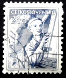 Selo postal da Tchecoslováquia de 1954 Engine Driver