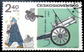 Selo postal da Tchecoslováquia de 1970 WWI cannon 75 mm