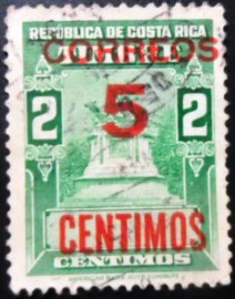 Selo postal da Costa Rica de 1955 Revenue Stamp Surcharged in Red