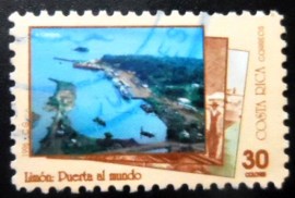 Selo postal da Costa Rica de 1996 Aerial View of Seaport