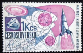 Selo postal da Tchecoslováquia de 1967 Exploration of Solar System and Rocket