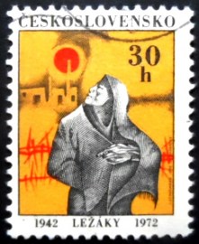 Selo postal da Tchecoslováquia de 1972 Destruction of Lezaky