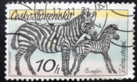 Selo postal da Tchecoslováquia de 1976 Plains Zebra