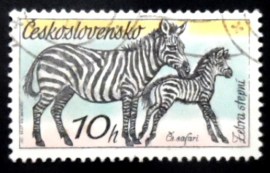 Selo postal da Tchecoslováquia de 1976 Plains Zebra