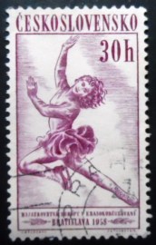 Selo postal da Tchecoslováquia de 1958 Girl Skater