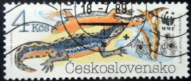 Selo postal da Tchecoslováquia de 1989 Alpine Newt