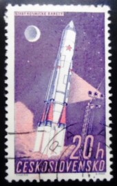 Selo postal da Tchecoslováquia de 1961 Rocket Launching