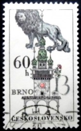 Selo postal Tchecoslováquia de 1970 Blue lion and Town Hall tower in Brno