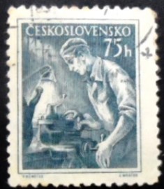 Selo postal Tchecoslováquia de 1954 Lathe Operator