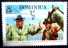 Selo postal da Dominica de 1974 Churchill with Colonist