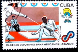 Selo postal de Cuba de 1989 Fencing