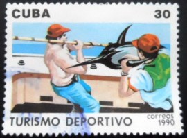 Selo postal de Cuba de 1990 Deep sea fishing