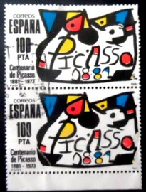 Par de selos postais da Espanha de 1981 Homenaje a Picasso