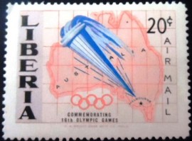 Selo postal da Libéria de 1956 Olympic Torch over Australia