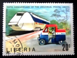 Selo postal da Libéria de 1974 Futuristic Mail Train and Mail Truck