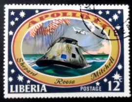 Selo postal da Libéria de 1971 Space capsule in Pacific Ocean