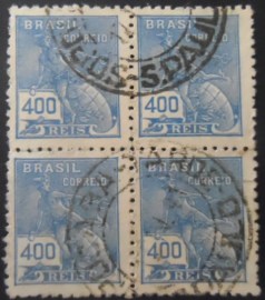 Quadra de selos postais do Brasil 1939 Mercúrio e Globo 400 U