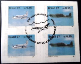 Quadra de selos do Brasil de 1997 Brasília e Tucano