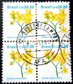 Quadra de selos postais do Brasil de 1990 Fedegoso