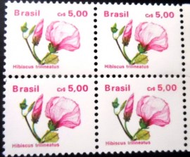 Quadra de selos postais do Brasil de 1990 Hibisco