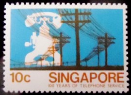 Selo postal de Singapura de 1979 Early telephone & overhead cable