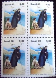 Quadra de selos do Brasil de 1980 Padre Anchieta e Índio