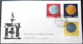 FDC Oficial nº 130 de 1977 Moedas do Brasil Colonial