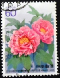 Selo postal do Japão de 1988 Peonies