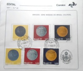 Edital de Lançamento 22 de 1977 Moedas Brasil Colonial