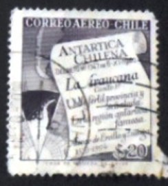 Selo postal do Chile de 1958 Antarctic Map and La Araucana