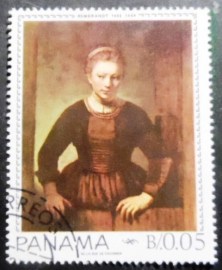 Selo postal do Panamá de 1967 Maiden in the Doorway by Rembrandt