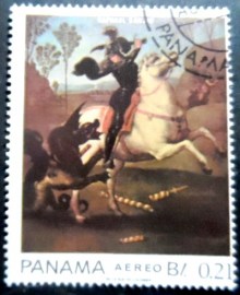 Selo postal do Panamá de 1967 St. George and the Dragon by Raphael