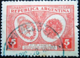 Selo postal da Argentina de 1928 Centennial peace with Brazil