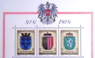 Bloco postal da Áustria de 1976 Provincial arms