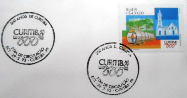 FDC Oficial de 1993 nº 584 300 Anos de Curitiba