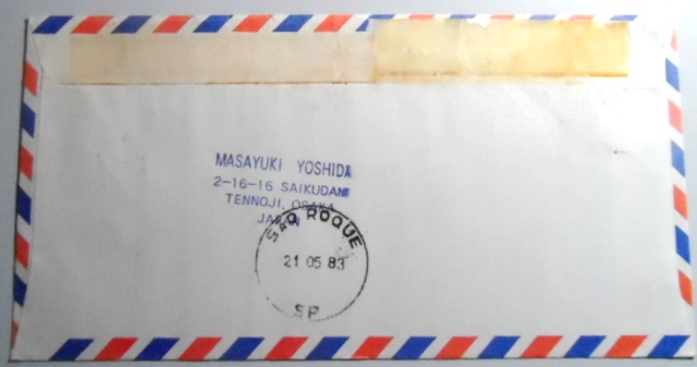 Envelope circulado em 1983 entre Japão x Brasil