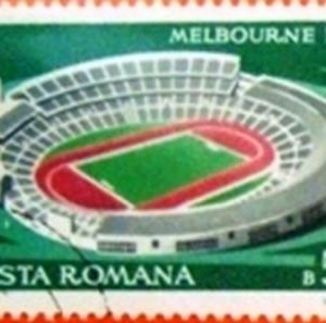 Selo postal da Romênia de 1979 Melbourne Stadium (1956)