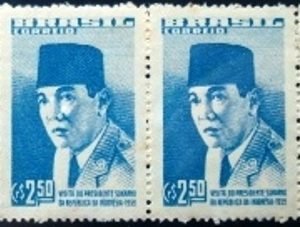 Par de selos postais do Brasil de 1959 Presidente Sukarno