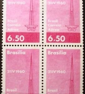 Quadra de selos postais aéreos do Brasil de 1960 Torre de TV